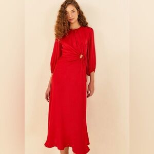 farm rio amulet midi dress Tiered embroidered cotton-poplin midi dress - blue